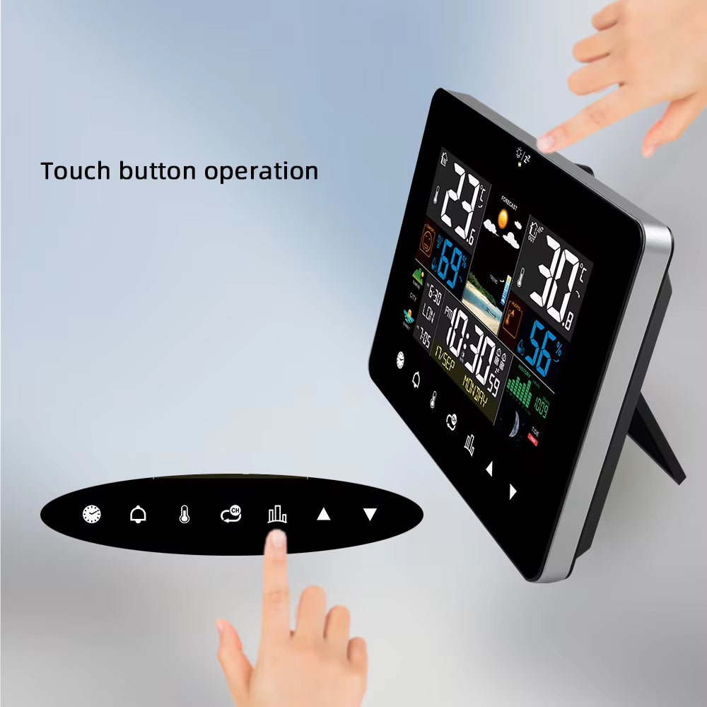 Multifunction Weather Station Alarm Clock Thermometer Hygrometer Touch Screen Wireless Sensor Sunrise Sunset Hygrothermograph